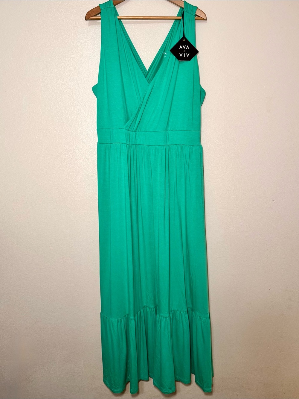 Ava & Viv NWT Green Faux Wrap Sleeveless Maxi Dress 2X 20/22 Pockets